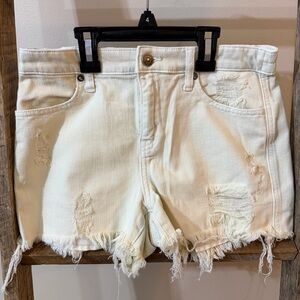 Aerie Distressed White Denim Shorts